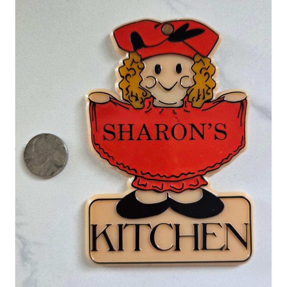 Vintage 1983 Brownlow Sharons Kitchen Personalized Magnet Red Girl Retro Sign